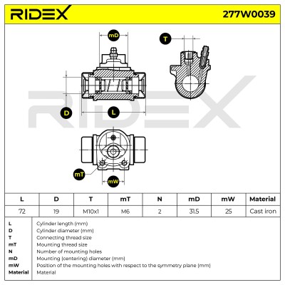 Cylinderek hamulcowy RIDEX 277W0039 277W0039 - foto 6