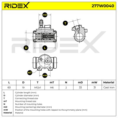 Cylinderek hamulcowy RIDEX 277W0040 277W0040 - foto 6