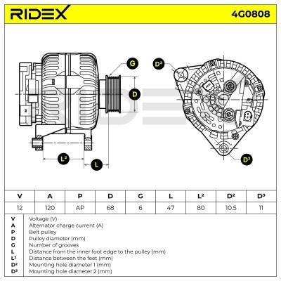 Alternator RIDEX 4G0808 4G0808 - foto 5