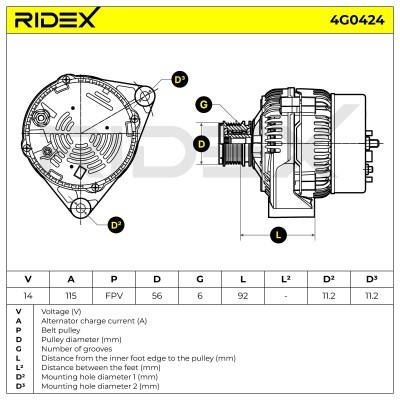 Alternator RIDEX 4G0424 4G0424 - foto 7