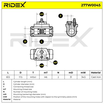 Cylinderek hamulcowy RIDEX 277W0045 277W0045 - foto 6