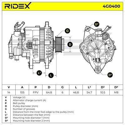 Alternator RIDEX 4G0400 4G0400 - foto 7