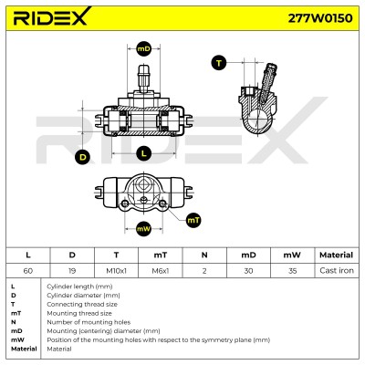 Cylinderek hamulcowy RIDEX 277W0150 277W0150 - foto 6