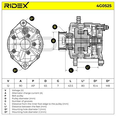 Alternator RIDEX 4G0525 4G0525 - foto 5