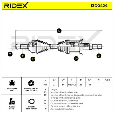 Półoś Napędowa RIDEX 13D0424 13D0424 - foto 6