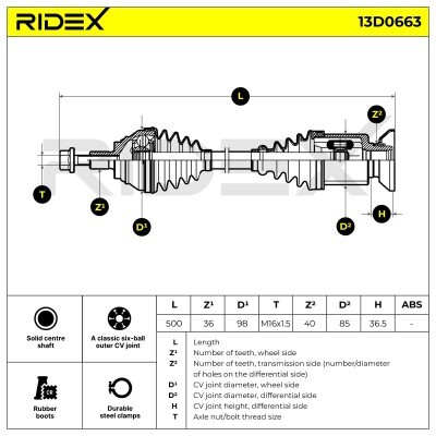 Półoś Napędowa RIDEX 13D0663 13D0663 - foto 3