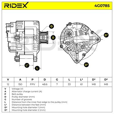 Alternator RIDEX 4G0785 4G0785 - foto 7