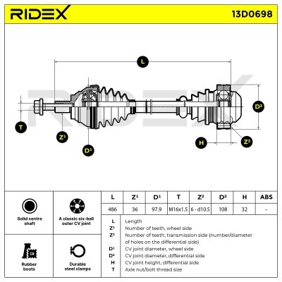 Półoś Napędowa RIDEX 13D0698 13D0698 - foto 7