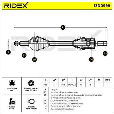 Półoś Napędowa RIDEX 13D0999 13D0999 - foto 7