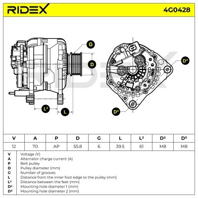 Alternator RIDEX 4G0428 4G0428 - foto 7