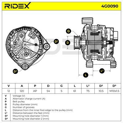 Alternator RIDEX 4G0090 4G0090 - foto 7