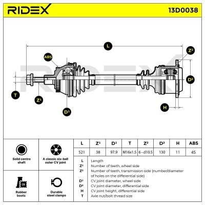 Półoś Napędowa RIDEX 13D0038 13D0038 - foto 5