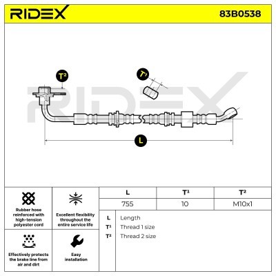 Przewód hamulcowy elast RIDEX 83B0538 83B0538 - foto 6