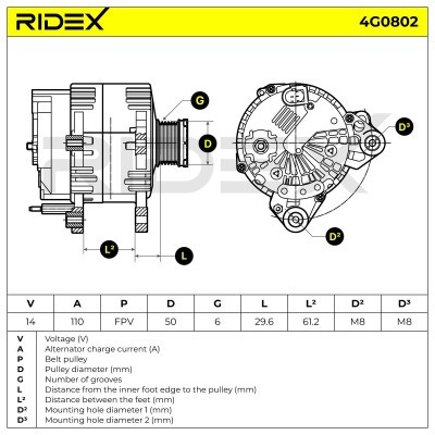 Alternator RIDEX 4G0802 4G0802 - foto 5