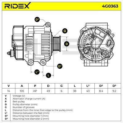 Alternator RIDEX 4G0363 4G0363 - foto 7
