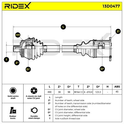 Półoś Napędowa RIDEX 13D0477 13D0477 - foto 7