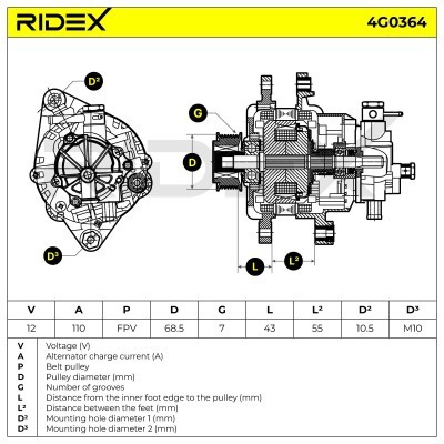 Alternator RIDEX 4G0364 4G0364 - foto 7