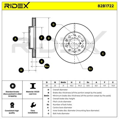 Tarcza hamulcowa RIDEX 82B1722 82B1722 - foto 6