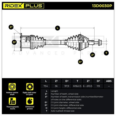 Półoś Napędowa RIDEX 13D0030P 13D0030P - foto 3