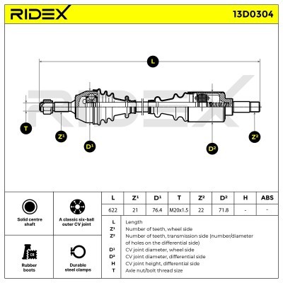 Półoś Napędowa RIDEX 13D0304 13D0304 - foto 5