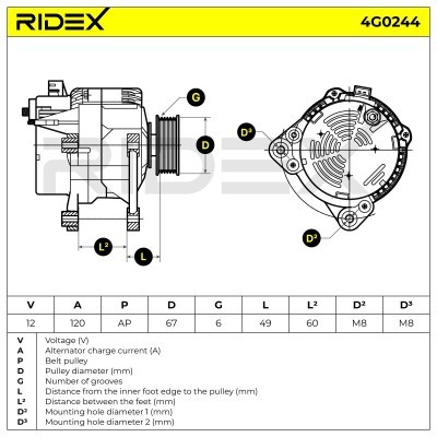 Alternator RIDEX 4G0244 4G0244 - foto 5