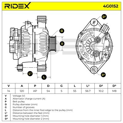 Alternator RIDEX 4G0152 4G0152 - foto 5