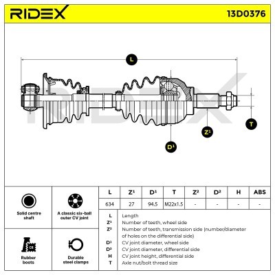 Półoś Napędowa RIDEX 13D0376 13D0376 - foto 5