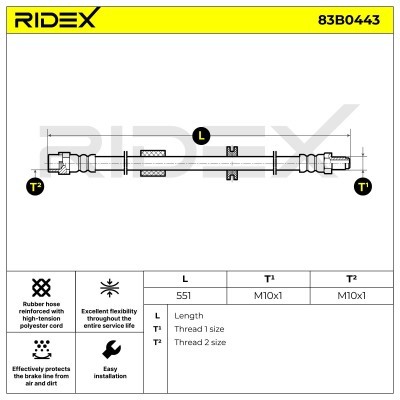 Przewód hamulcowy elast RIDEX 83B0443 83B0443 - foto 6