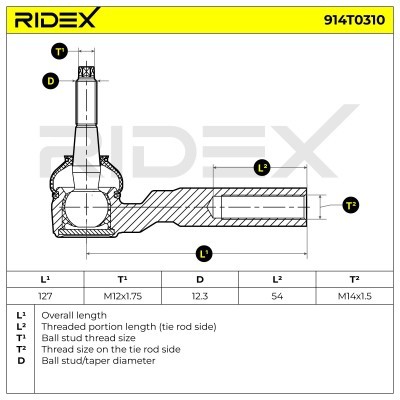 Końcówka drążka kierowniczego RIDEX 914T0310 914T0310 - foto 7