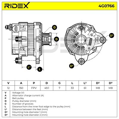 Alternator RIDEX 4G0766 4G0766 - foto 6