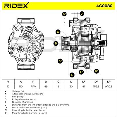 Alternator RIDEX 4G0080 4G0080 - foto 5