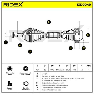 Półoś Napędowa RIDEX 13D0049 13D0049 - foto 5