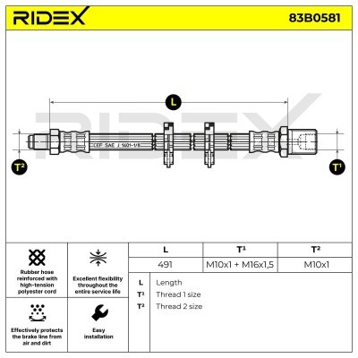 Przewód hamulcowy elast RIDEX 83B0581 83B0581 - foto 2