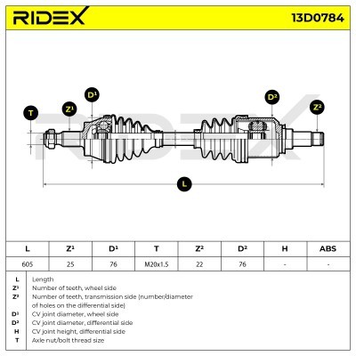 Półoś Napędowa RIDEX 13D0784 13D0784 - foto 7