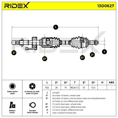 Półoś Napędowa RIDEX 13D0627 13D0627 - foto 6