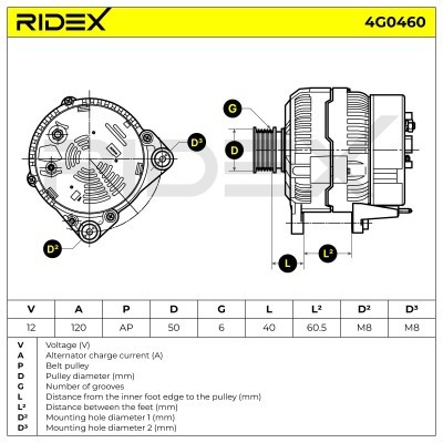 Alternator RIDEX 4G0460 4G0460 - foto 5