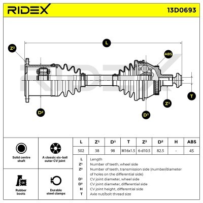 Półoś Napędowa RIDEX 13D0693 13D0693 - foto 6