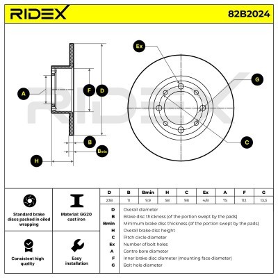 Tarcza hamulcowa RIDEX 82B2024 82B2024 - foto 3