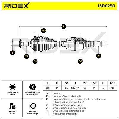 Półoś Napędowa RIDEX 13D0250 13D0250 - foto 7