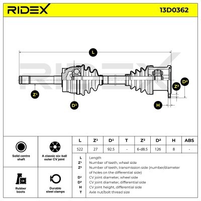 Półoś Napędowa RIDEX 13D0362 13D0362 - foto 7